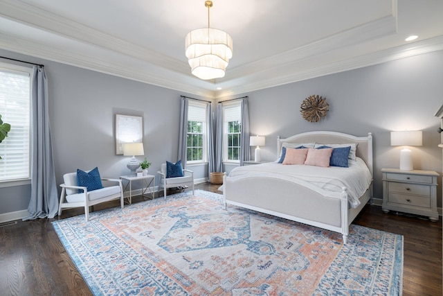 1825 Barnstaple Ln, Brentwood, TN 37027 - bedroom with ornamental molding, a tray ceiling, wood finished floors, baseboards, and recessed lighting