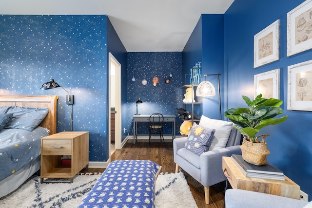 1825 Barnstaple Ln, Brentwood, TN 37027 - bedroom featuring wallpapered walls, wood finished floors, and baseboards