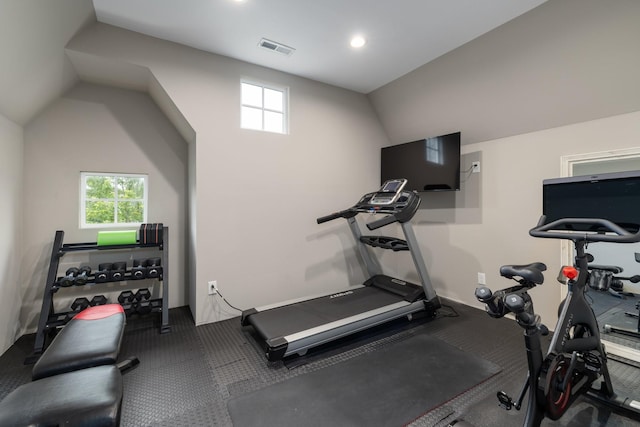 1825 Barnstaple Ln, Brentwood, TN 37027 - workout room with plenty of natural light, lofted ceiling, and recessed lighting