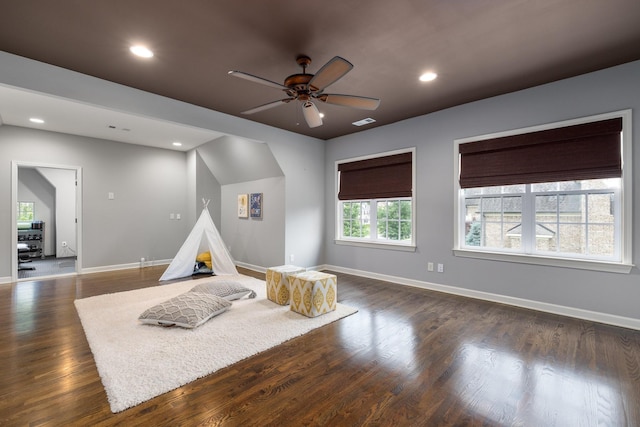 1825 Barnstaple Ln, Brentwood, TN 37027 - playroom with ceiling fan, dark wood-style floors, baseboards, and recessed lighting