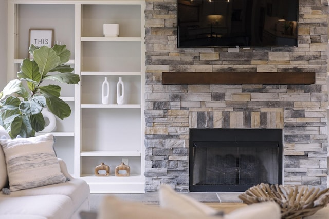 1825 Barnstaple Ln, Brentwood, TN 37027 - living room with a stone fireplace and built in features