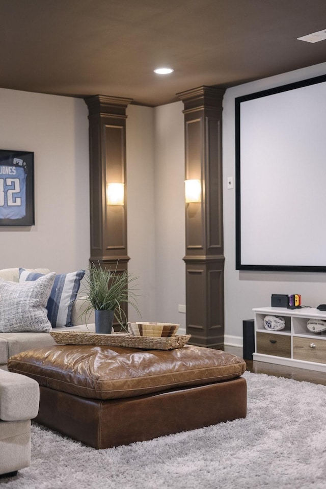 1825 Barnstaple Ln, Brentwood, TN 37027 - home theater featuring ornate columns and recessed lighting