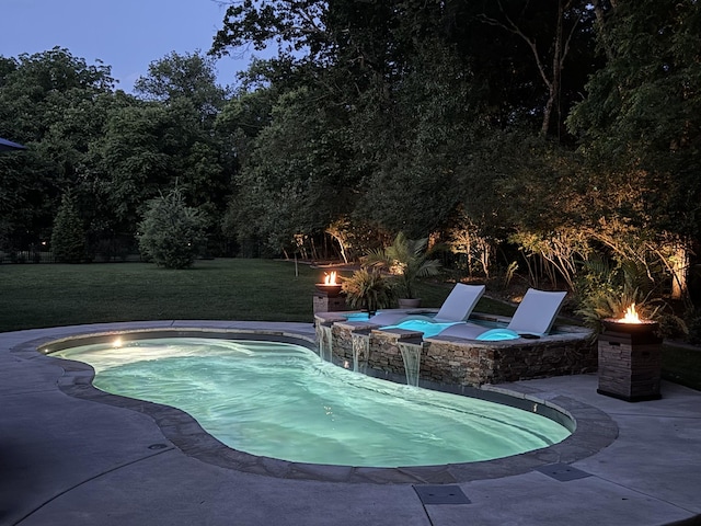 1076 Pretender Way, Columbia, TN 38401 - outdoor pool with an outdoor fire pit, a lawn, a hot tub, and a patio area