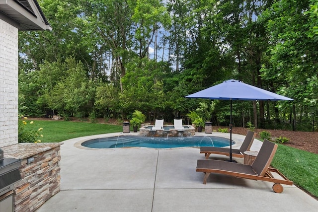 1076 Pretender Way, Columbia, TN 38401 - swimming pool with a patio, a lawn, view of wooded area, and a jacuzzi