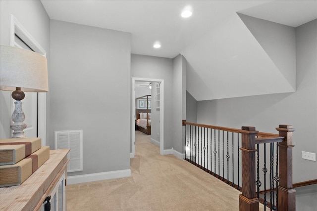 1076 Pretender Way, Columbia, TN 38401 - corridor featuring carpet flooring, baseboards, recessed lighting, and an upstairs landing