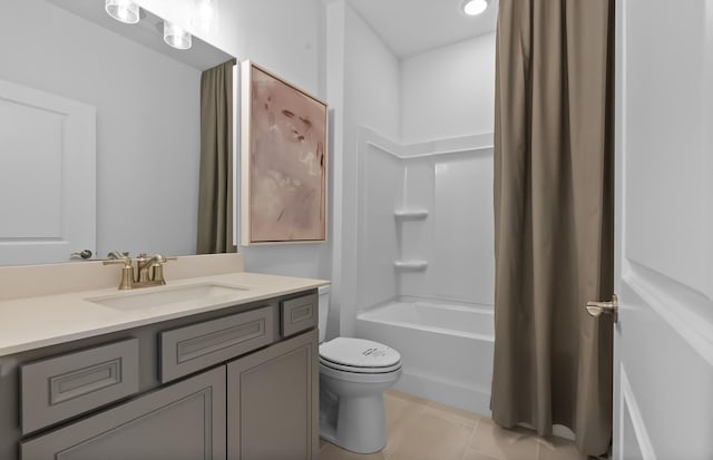192 Sharp Way, Murfreesboro, TN 37128 - bathroom with vanity, toilet, tile patterned floors, and shower / bath combination with curtain