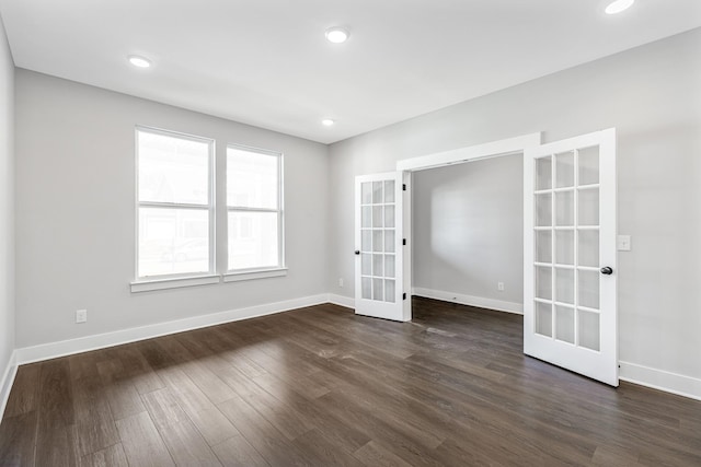 2655 Burton Dr, White House, TN 37188 - empty room with french doors, dark wood-type flooring, baseboards, and recessed lighting