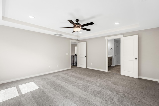 2655 Burton Dr, White House, TN 37188 - unfurnished bedroom with a raised ceiling, baseboards, carpet, recessed lighting, and a ceiling fan