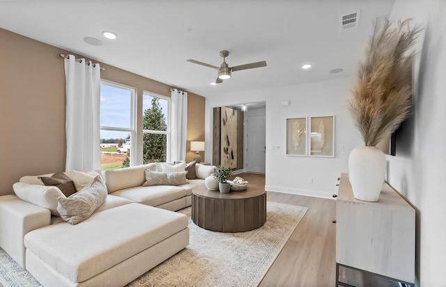 310 Sharp Way, Murfreesboro, TN 37128 - living room with wood finished floors, ceiling fan, baseboards, and recessed lighting