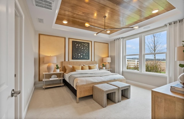 318 Sharp Way, Murfreesboro, TN 37128 - bedroom featuring a tray ceiling, light colored carpet, baseboards, a chandelier, and wood ceiling