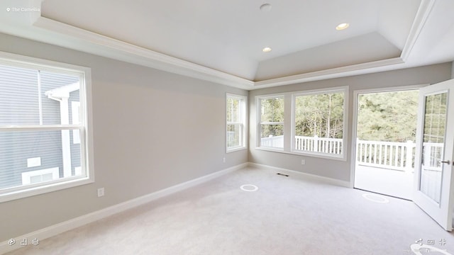 2408 Oakmont Ln, Mount Juliet, TN 37122 - unfurnished room featuring a tray ceiling, carpet floors, baseboards, and recessed lighting