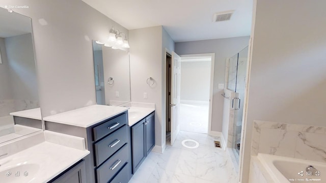 2408 Oakmont Ln, Mount Juliet, TN 37122 - full bath with vanity, a stall shower, marble finish flooring, and a bath