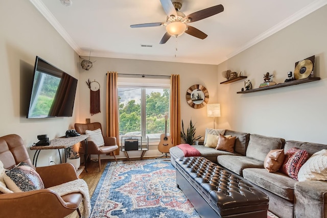3303 Gallatin Pike Unit 202, Nashville, TN 37216 - living area with a ceiling fan, wood finished floors, and crown molding