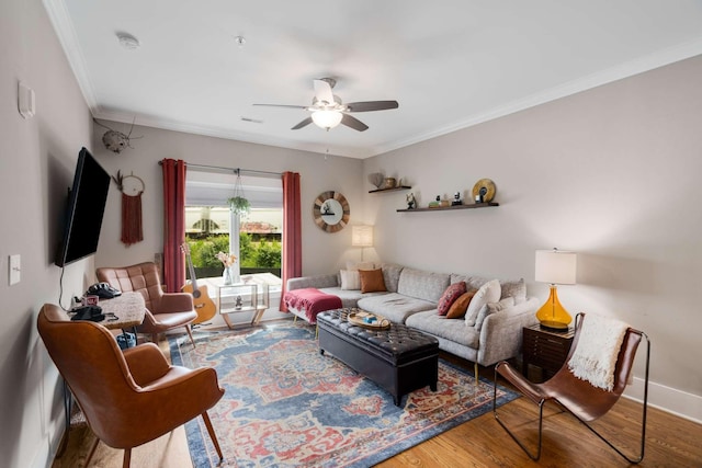 3303 Gallatin Pike Unit 202, Nashville, TN 37216 - living room featuring ceiling fan, wood finished floors, ornamental molding, and baseboards