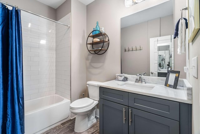 3303 Gallatin Pike Unit 202, Nashville, TN 37216 - bathroom featuring wood finished floors, vanity, shower / bathtub combination with curtain, and toilet