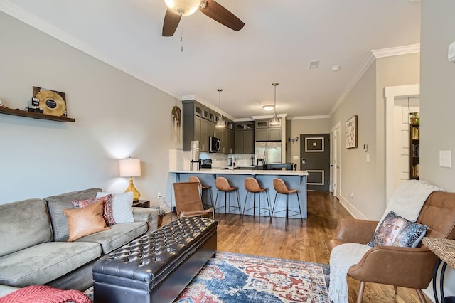 3303 Gallatin Pike Unit 202, Nashville, TN 37216 - living area with ceiling fan, ornamental molding, and dark wood-style floors