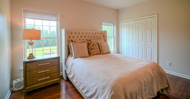 3302 Foxtrot Ct, Spring Hill, TN 37174 - bedroom featuring dark wood-style flooring, a closet, and baseboards