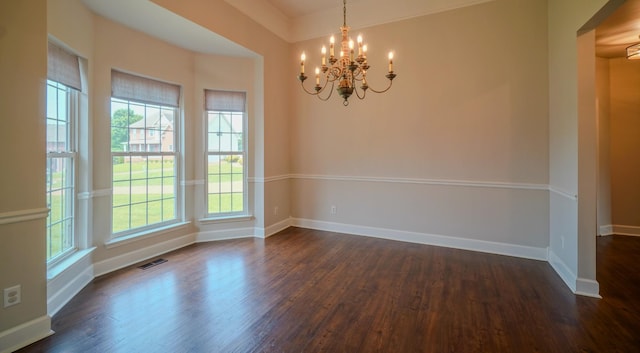 3302 Foxtrot Ct, Spring Hill, TN 37174 - empty room featuring a chandelier, dark wood-style floors, healthy amount of natural light, and baseboards
