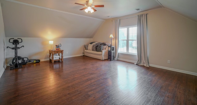3302 Foxtrot Ct, Spring Hill, TN 37174 - additional living space featuring ceiling fan, lofted ceiling, dark wood-type flooring, and baseboards