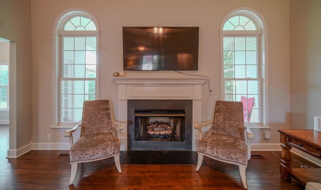 3302 Foxtrot Ct, Spring Hill, TN 37174 - living area featuring a fireplace with flush hearth, wood finished floors, and baseboards