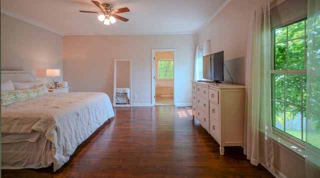 3302 Foxtrot Ct, Spring Hill, TN 37174 - bedroom with ornamental molding, dark wood-type flooring, baseboards, and a ceiling fan