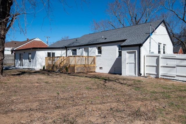 408 Adair Rd, Nashville, TN 37214 - back of property with a deck, brick siding, and a shingled roof