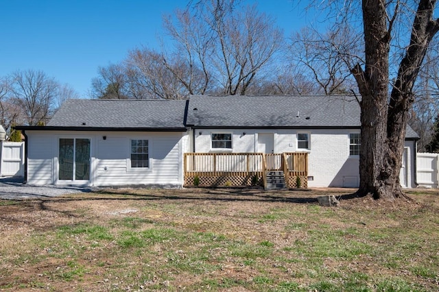 408 Adair Rd, Nashville, TN 37214 - back of property with a wooden deck, crawl space, and a shingled roof