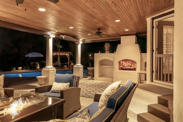 106 Ashton Park Blvd, Franklin, TN 37067 - view of patio / terrace featuring ceiling fan, an outdoor pool, and an outdoor living space with a fireplace