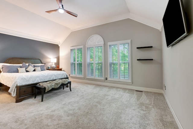 106 Ashton Park Blvd, Franklin, TN 37067 - carpeted bedroom featuring vaulted ceiling, ceiling fan, baseboards, and crown molding
