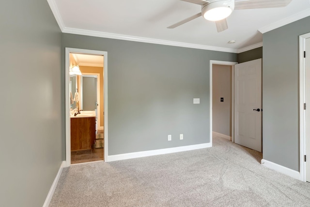 106 Ashton Park Blvd, Franklin, TN 37067 - unfurnished bedroom with carpet flooring, ornamental molding, ensuite bathroom, baseboards, and ceiling fan