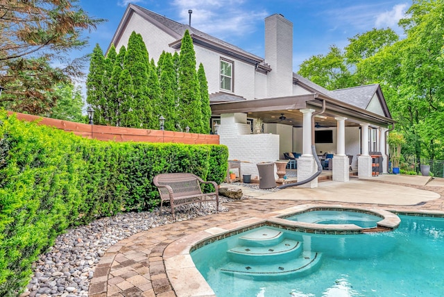 106 Ashton Park Blvd, Franklin, TN 37067 - view of pool with a patio area, a ceiling fan, and a pool with connected hot tub
