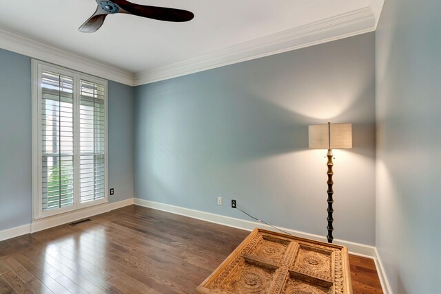 106 Ashton Park Blvd, Franklin, TN 37067 - unfurnished room with crown molding, a ceiling fan, baseboards, and dark wood-style floors