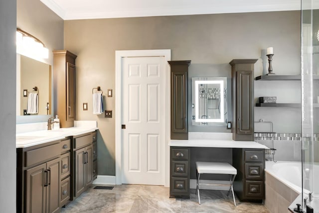106 Ashton Park Blvd, Franklin, TN 37067 - bathroom with vanity, tiled bath, and crown molding