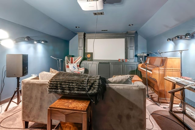 106 Ashton Park Blvd, Franklin, TN 37067 - home theater featuring vaulted ceiling and light colored carpet