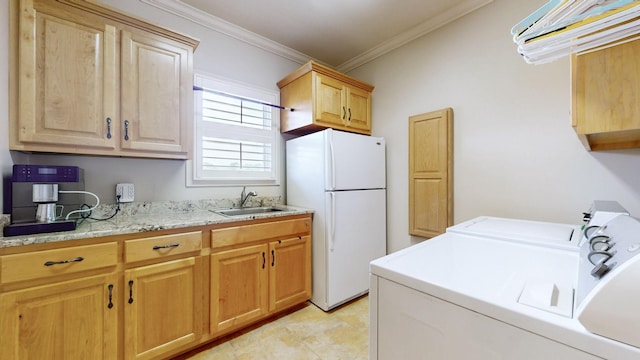 516 Letcher Ave, Lebanon, TN 37087 - laundry area featuring washing machine and clothes dryer, cabinet space, and ornamental molding
