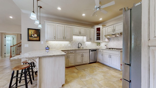 516 Letcher Ave, Lebanon, TN 37087 - kitchen with appliances with stainless steel finishes, under cabinet range hood, ceiling fan, a sink, and crown molding