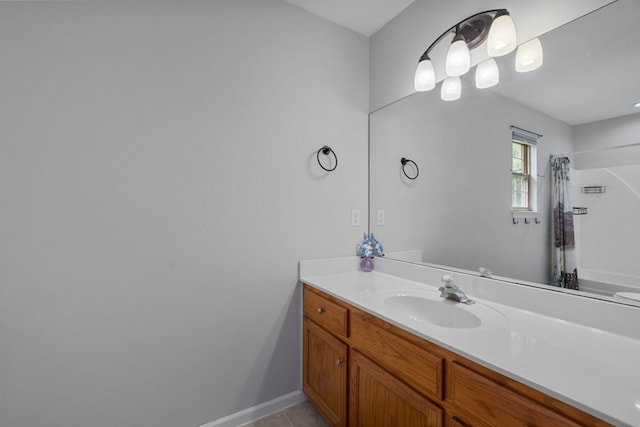 97 Whitefield Ln, Carthage, TN 37030 - full bathroom with vanity, a shower with shower curtain, baseboards, and tile patterned flooring