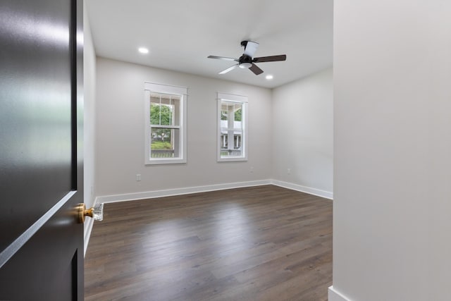 312 N Main St, Dickson, TN 37055 - unfurnished room with a ceiling fan, dark wood-style flooring, baseboards, and recessed lighting