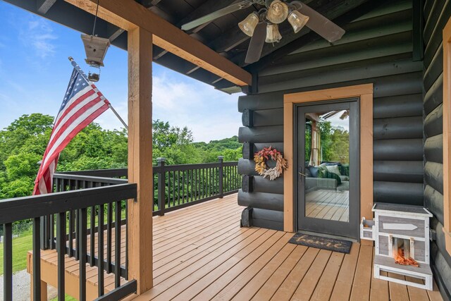 2223 Simmons Ridge Rd, Cornersville, TN 37047 - wooden deck featuring ceiling fan