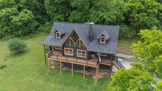 2223 Simmons Ridge Rd, Cornersville, TN 37047 - back of house with a wooden deck, a chimney, and a yard