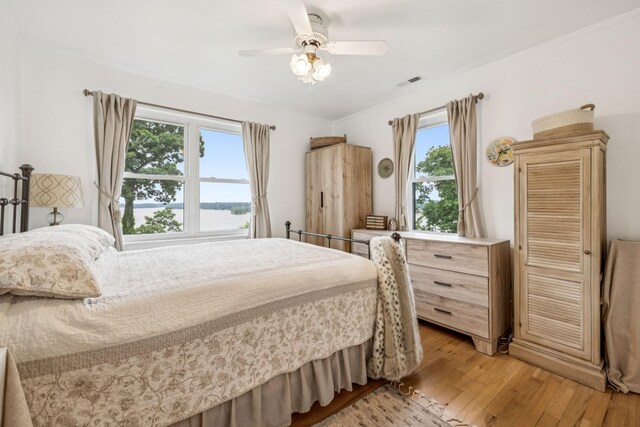 511 Jones St Unit C3, Old Hickory, TN 37138 - bedroom with light wood-style flooring, a water view, and ceiling fan