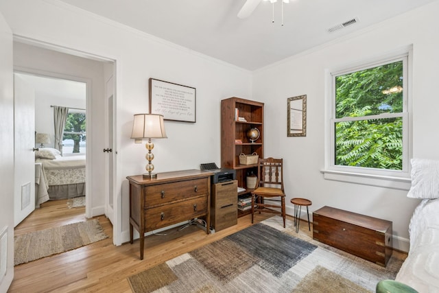 511 Jones St Unit C3, Old Hickory, TN 37138 - living area featuring wood finished floors, an office area, ceiling fan, ornamental molding, and baseboards