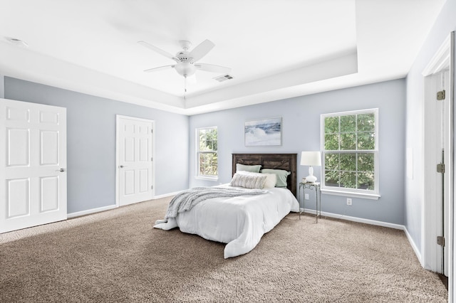 3113 Friars Bridge Pass, Franklin, TN 37064 - carpeted bedroom with a tray ceiling, baseboards, and ceiling fan