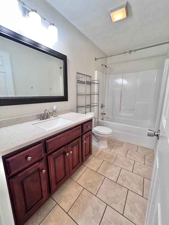 783 Galen Rd, Lafayette, TN 37083 - bathroom featuring vanity, shower / tub combination, toilet, a textured ceiling, and tile patterned floors