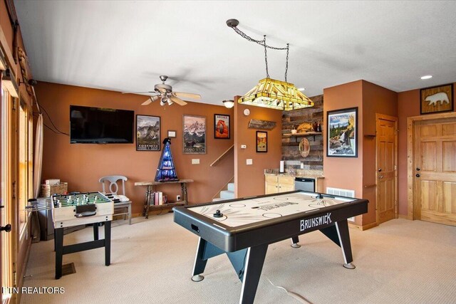 2732 Heather Ln Way, Sevierville, TN 37862 - recreation room with light colored carpet, a ceiling fan, baseboards, and recessed lighting