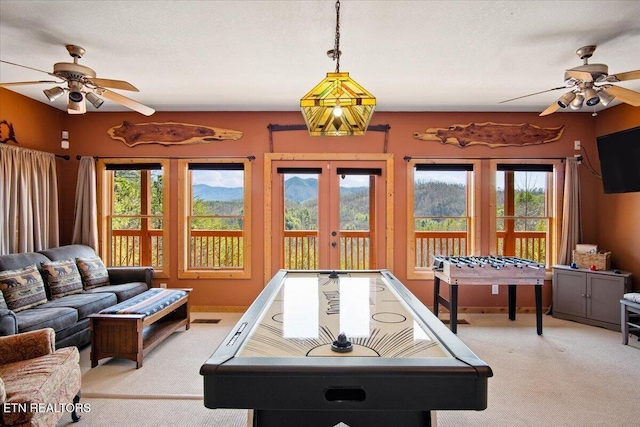2732 Heather Ln Way, Sevierville, TN 37862 - recreation room featuring a ceiling fan, french doors, and carpet flooring