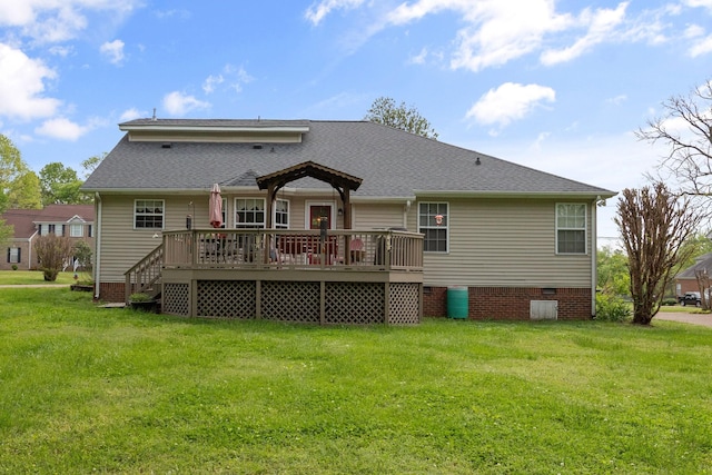 373 Baronswood Dr, Nolensville, TN 37135 - rear view of house with crawl space, a wooden deck, a yard, and roof with shingles