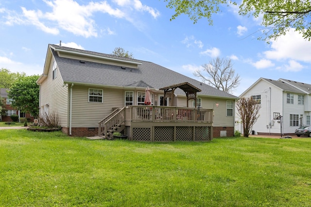 373 Baronswood Dr, Nolensville, TN 37135 - rear view of house with crawl space, a shingled roof, a wooden deck, and a yard