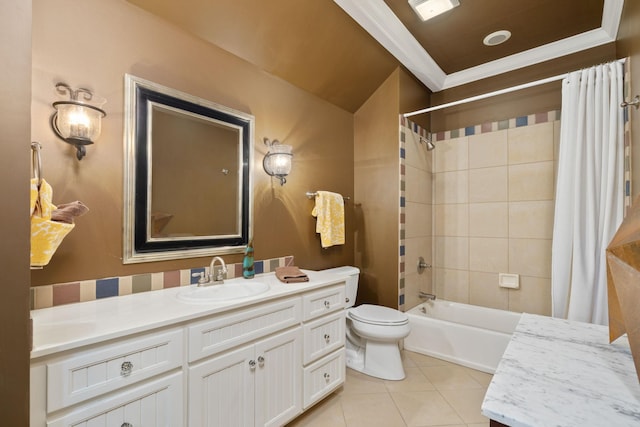 460 Whistler Cv, Franklin, TN 37067 - bathroom featuring vanity, toilet, tile patterned flooring, shower / bath combo, and ornamental molding