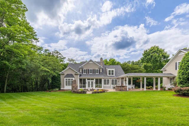 460 Whistler Cv, Franklin, TN 37067 - back of house with french doors, a lawn, a patio area, and a chimney